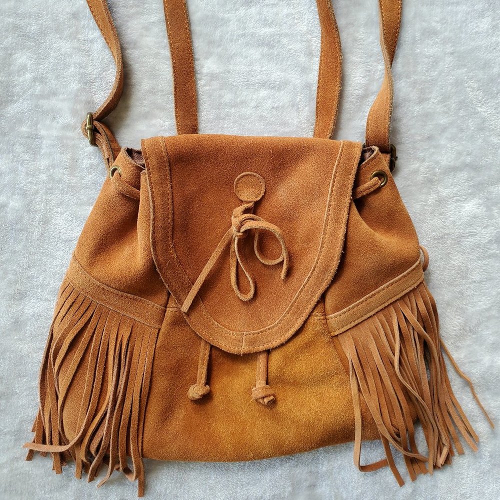 Ecote Urban Outfitters Brown Suede Fringe Mini Backpack